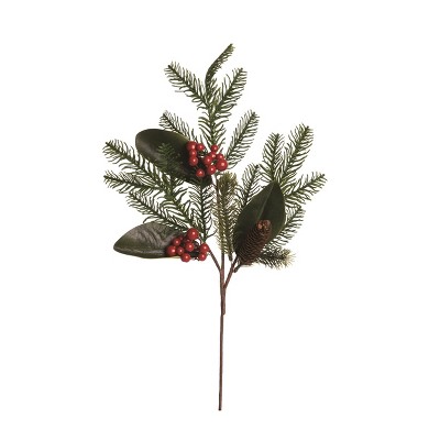 Transpac 23 in Green Christmas Berry and Evergreen Pick Artificial Stem for Holiday Decor
