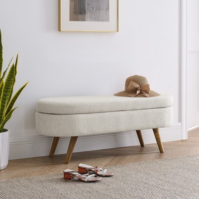 Oval Storage Bench with Rubberwood Legs, Modern Tufted Ottoman - ModernLuxe