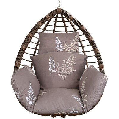 NewHome "Egg Chair Cushion with Headrest – Soft, Thick Hanging Basket Seat Pad for Swing Chair Comfort"  Coffee with Beige Leaf
