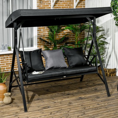 CAVINAS 3-Seat Patio Swing Chair,Porch Swing with Cushion,3 Throw Pillows and Adjustable Tilt Canopy,Outdoor Swing for Poolside,Backyard,Garden