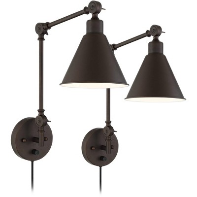 360 Lighting Wray Modern Industrial Swing Arm Wall Lamps Set of 2 Dark Bronze Plug-in 6" Light Fixture Up Down for Bedroom Reading Living Room Hallway