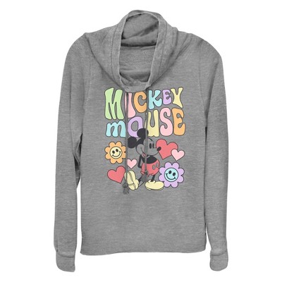 Junior's Mickey & Friends Groovy Hearts and Smilies Logo Cowl Neck Sweatshirt