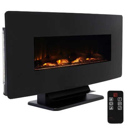 Sunnydaze Curved Face Indoor Wall Mount or Freestanding Color-Changing Fireplace - Black