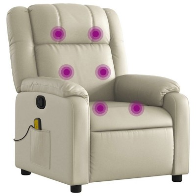 vidaXL Massage Recliner Chair, Adjustable Recliner with 6-Point Vibration Massage, Cream Leather