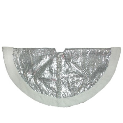 Northlight 47" Silver Sequins High Pile Fleece Border Christmas Tree Skirt