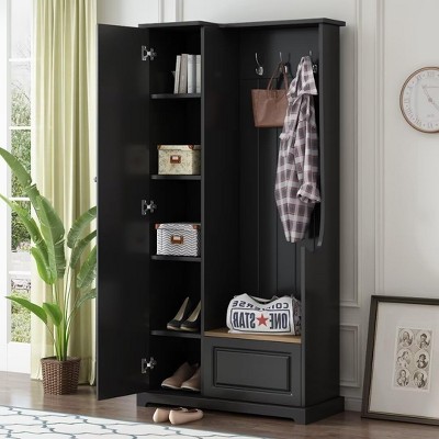 Minimalist Hallway Shoe Cabinet with Flip-Top Bench, Multi-Functional Entryway Furniture,Adjustable Shelves & Entry Hooks