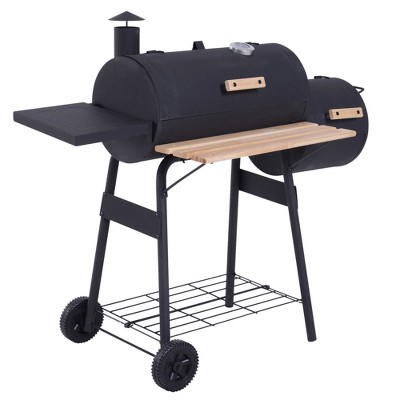 Outsunny 48in Steel Portable Backyard Charcoal BBQ Grill and Offset Smoker Combo with Wheels