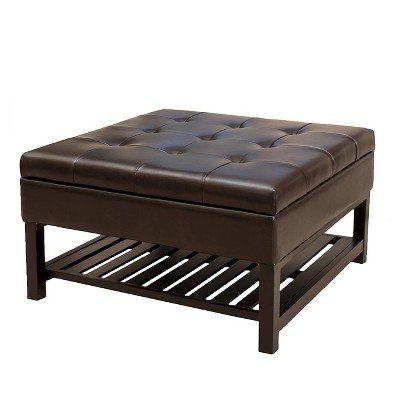 Christopher Knight Home Miriam Wood Storage Ottoman Brown: Footstool, Rack, Bonded Leather