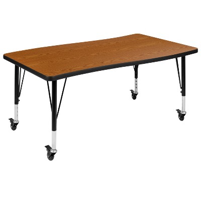 Emma and Oliver Mobile 28"Wx47.5"L Wave Flexible Collaborative Oak Kids Adjustable Activity Table