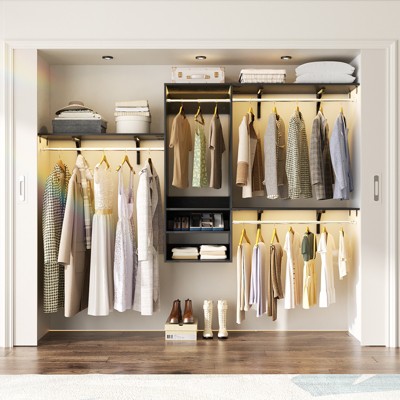 Aheaplus 96'' Wall-mounted Closet Storage Organizer,  Floating Closet System with Cuttable Shelves and Extendable Hanging Rods