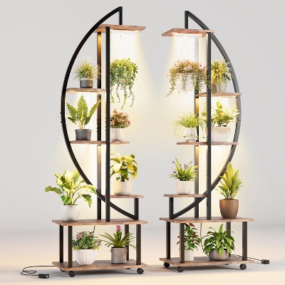 GustoWave 6-Tier Half Moon Metal Plant Stand with Grow Lights, Metal Indoor Plant Shelf Rack, Circle Display Holder for Flower Pots