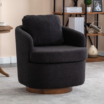 Boucle Swivel Accent Chair with Round Base, 360° Rotating Swivel Chair for Living Room or Bedroom, Modern Upholstered Accent Chair-Maison Boucle