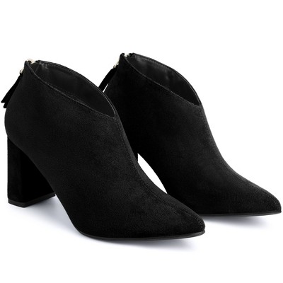 BLISSFUL STEP Pointed Toe Cutout Block Heel Ankle Booties for Women