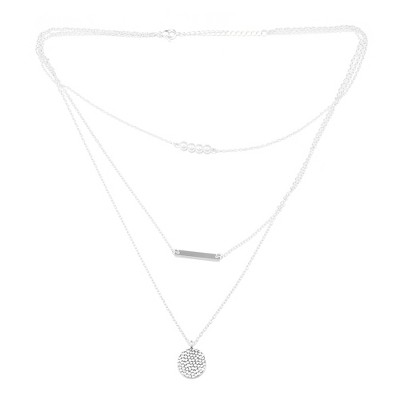 Unique Bargains Layered Choker Necklaces Circle Pendant Choker Necklace for Women Silver Tone 1PC