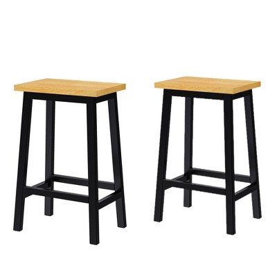 PDTEND 25.6" Tall Farmhouse Solid Wood Bar Stools Set of 2 for Dining Room, Kitchen