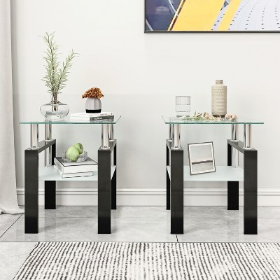 Mayeerty Modern Tempered Glass Tea Table Coffee Table End Table, Square Table for Living Room, Set of 2£¬Transparent