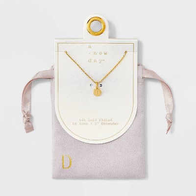 14K Gold Plated Round Initial Pendant Necklace - A New Day™