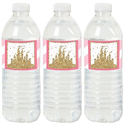 Big Dot of Happiness Little Princess Crown - Pink and Gold Princess Baby Shower or Birthday Party Water Bottle Sticker Labels - Set of 20