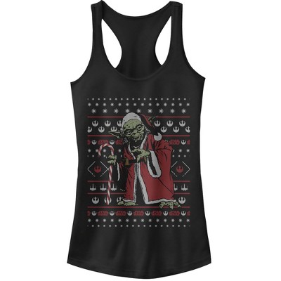 Juniors Womens Star Wars Ugly Christmas Santa Yoda Racerback Tank Top