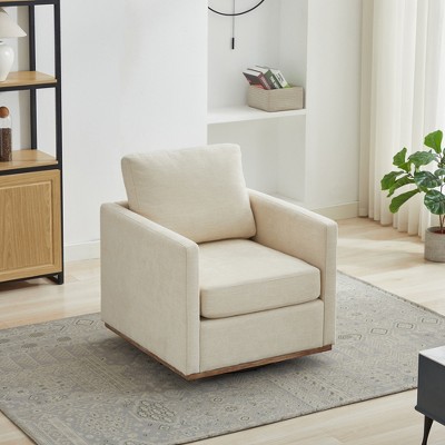 APRILSOUL Beige Square Upholstered Swivel Accent Chair and Comfy Accent Single Sofa Chair, 360 Degree Club Chair, Lounge Armchair