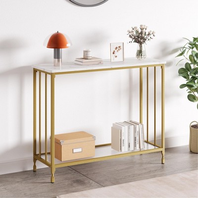 Glass Console Table with Vertical Stripes - Narrow with Shelves, Side Table Vintage, Hallway Table