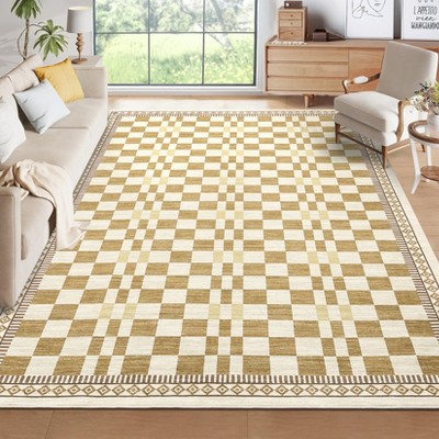 Washable Rugs for Living Room Modern Abstract Checkered Area Rugs