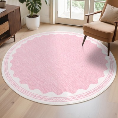 Scalloped Pattern Rugs for Living Room Bedroom Soft Non Slip Low Pile Throw Carpet Washable Foldable Area Rug