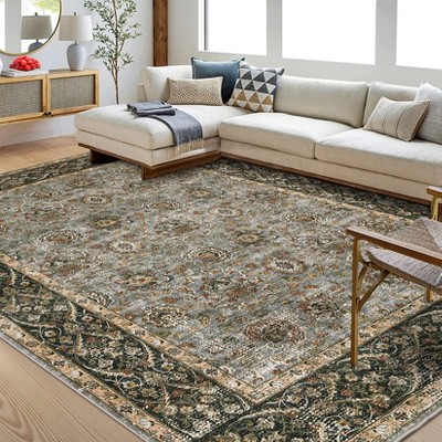 Vintage Area Rugs Floral Printed Indoor Mat Non-Slip Backing Throw Rugs Washable Low Pile Accent Carpet for Bedroom