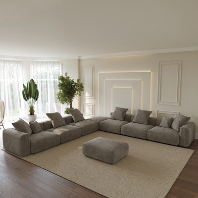 WJShome Modular Sectional Sofa with Ottomans,8 Seater Corduroy V Shaped Reversible Corner Couch,181.73" Convertible Sofa & Couch