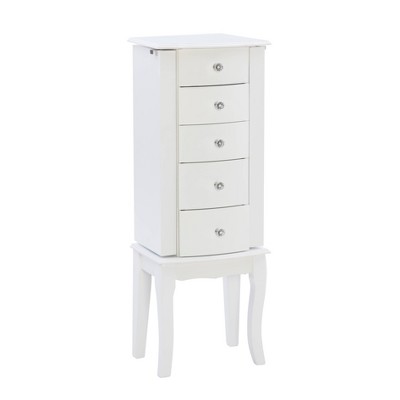Powell Makenzie Traditional Wood 5 Lined drawer Jewelry Armoire White: Freestanding with Mirror, Felt Liner, Acrylic Pulls