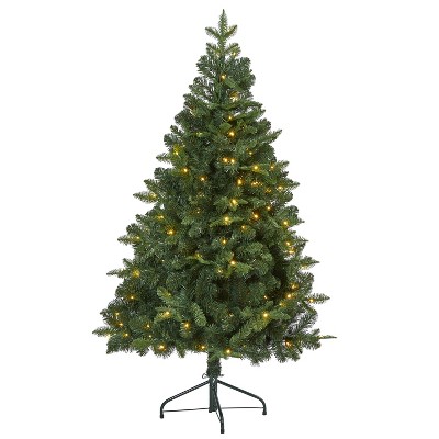 5ft. Spruce Flat Back Artificial Christmas Tree with 120 Clear LED Lights & 514 Branches – Space-Saving Holiday X-Mas Tree