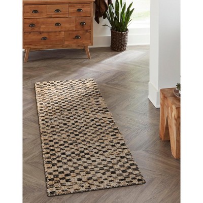 Unique Loom Checkered Jute Wool Collection Area Rug