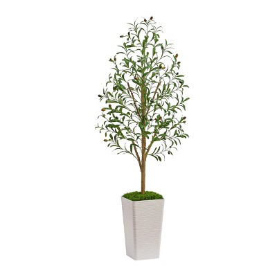 Aoibox Artificial Olive Tree, Lifelike Faux Silk Plant for Indoor Decor, Large White Tall Planter, Perfect for Living Room, Office, or Entryway