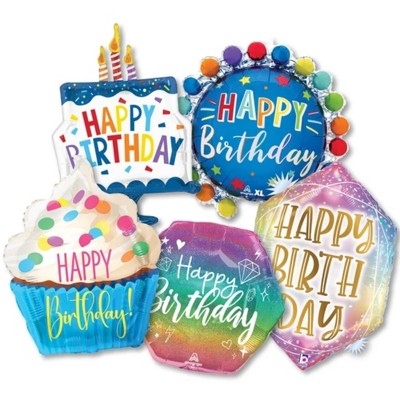 LoonBalloon Medium Size Shape Birthday Foil Balloon Value Pack (15 Pack)