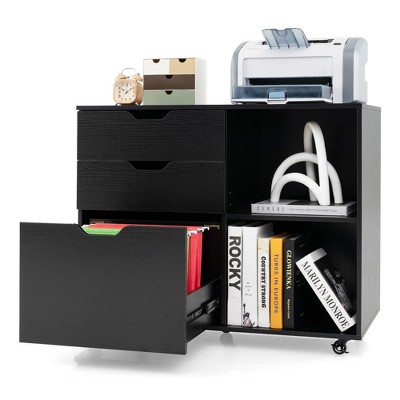 Tangkula 3-Drawer Mobile File Cabinet w/ Open Adjustable Storage Shelf for Home Office