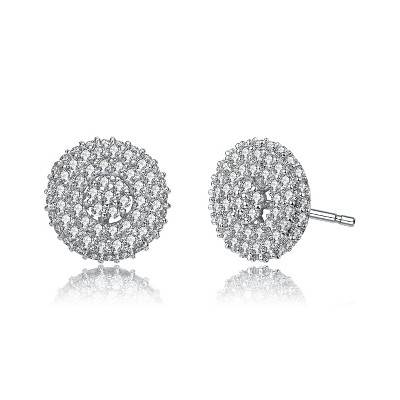 Guili White Gold Plated Concentric Cluster Round Stud Earrings with Cubic Zirconia, A Stunning & Radiant Jewelry Piece for a Dazzling Impression