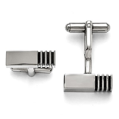 Black Bow Jewelry Men's Stainless Steel Square Tube Polished and Antiqued Cuff Links