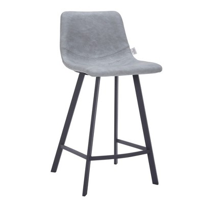 LeisureMod 35” Counter Stool Upholstered Leather Ergonomic Backrest Padded Seat Stainless Steel Base and Footrest Elland Collection