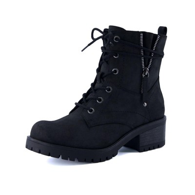 Dunes Kobe Womens Combat Boots – Stylish Lace-Up Design with Side Zipper, Durable Lug Sole, and Block Heel + Memory Foam,Vegan Nubuck Leather