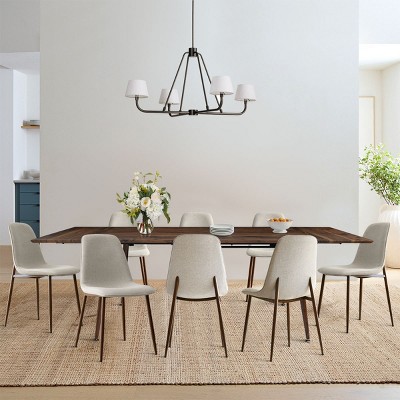 9-Piece Dining Set for 8,Walnut Rectangular Extendable Dining Table 95" L with Beige Armless Kitchen Chairs for Dining Room,Farmhouse-Tanpinhause