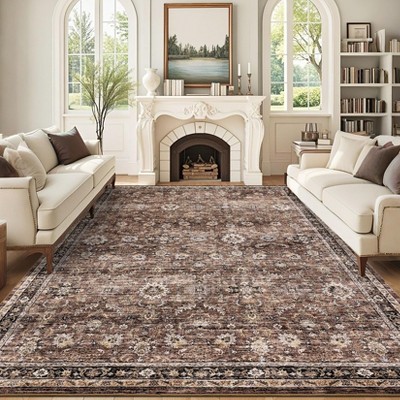 TROPOW 8x10 Washable Rug Vintage Non Slip Oriental Carpet Low Pile Foldable Throw Rugs