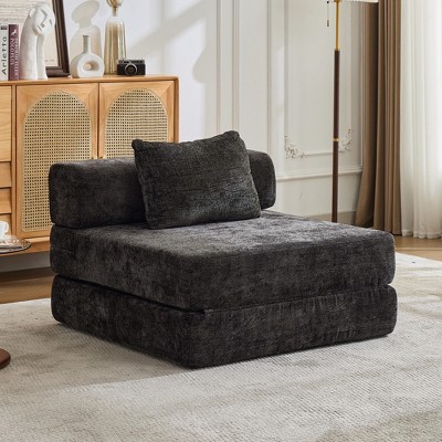 Whisen Convertible Floor Sofa Bed with Fixed-Shape Frame Loveseats Boneless Modular Sectional Chenille Fabric