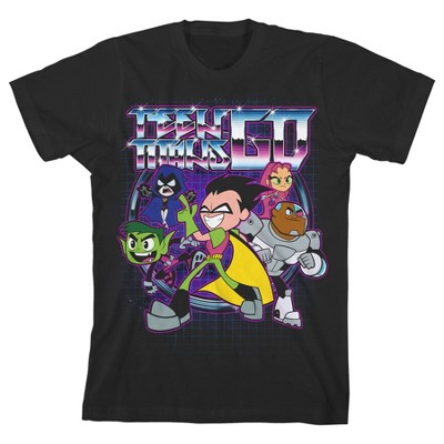 Teen Titans Go Metallic Character Emblem Black T-shirt Toddler Boy to Youth Boy