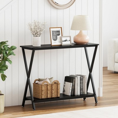 Narrow Console Table Small Entryway Table 2-Tier Display Table with Shelves
