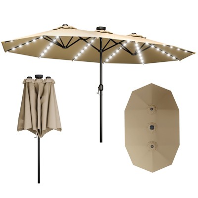 FONTOI Double Sided Outdoor Umbrella with Crank Handle, Rectangular Market Umbrella with 12 Ribs for Patio, Deck, Backyard, Brown, 106.2"*94.5"*181.1"