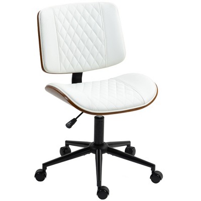 HOMCOM Home Office Chair No Arms with Wheels, PU Leather Mid Back Desk Chair with Adjustable Height, 360 Swivel for Office, Meeting Room
