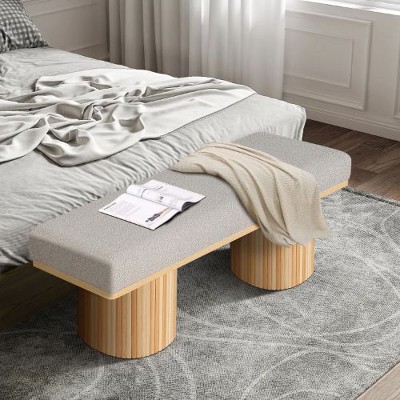 Kumasinova Modern Boucle Ottoman Bench, Upholstered Bench with Chunky Legs, Entryway Bench, Contemporary Bed Bench, Foot Stool for Living Room