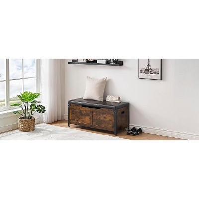 Storage Bench with Seat-100cm Shoe Bench with 2 Safety Hinges,  High-Capacity Chest for Entryway, Living Room, Bedroom, Hallway,brown