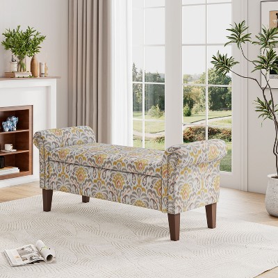 CAVINAS Rectangular Polyester Storage Ottoman Bench with Rolled Arms,Upholstered Storage Ottoman,Storage Benches for Living Room,Bedroom