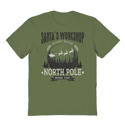 Rerun Island Men's Christmas Santa'S Workshop Short Sleeve Graphic Cotton T-shirt